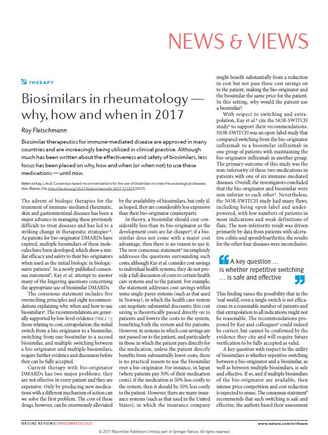 BIOSIMILARS IN RHEUMATOLOGY - WHY, HOW AND WHEN IN 2017 10.1038/NRRHEUM.2017.179 REBUTTAL TO KAY ET AL.