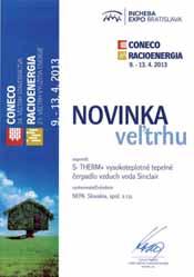 Kvalitu tepelného čerpadla vzduch voda S-THERM+ ocenili aj na tohtoročnom veľtrhu CONECO/RACIOENERGIA cenou Novinka veľtrhu.