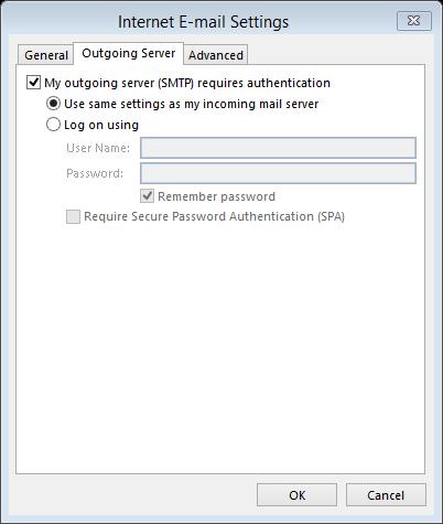 Στη συνέχεια να πατήσετε στο κουμπί More Settings και να συμπληρώσετε στην καρτέλα Outgoing Server την