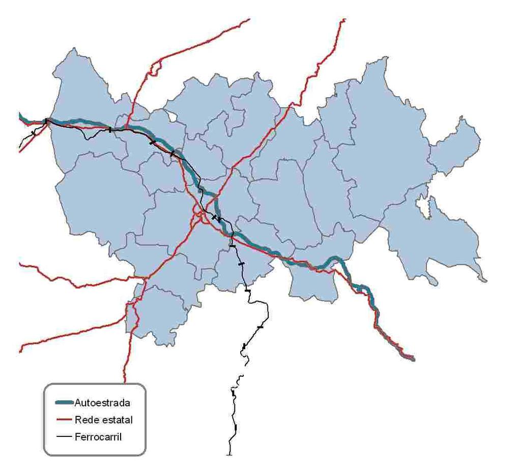 3.2 Sistema de comunicacións 3.2.1 Comunicacións A área funcional de Lugo queda fortemente condicionada ao eixe que debuxa a autovía A-6 que enlaza Madrid coa Coruña, pasando por Lugo como penúltima urbe.