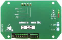 s krmilnikom pogona AUMA MATIC AMExC 011 Navodila za uporabo Slika 50: Pokrivna plošèa nastavljalnika Nalepka s podatki o signalih (ta primer: E1 = 4 20 ma, E2 = 4 20 ma) V28 (zelena) V27