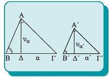 Για τα εμβαδά Ε και Ε των τριγώνων είναι Ε = αυα και Ε = α υα Και διαιρώντας κατά μέλη προκύπτει: = Από την τελευταία σχέση προκύπτουν οι ζητούμενες συνεπαγωγές.