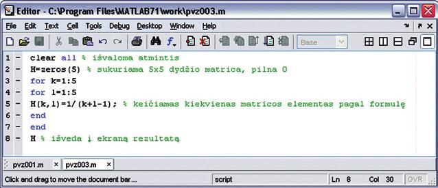 M-failuose ir pagrindiniame uždavinio sprendimo M-faile nurodyti tik kreipinius į aprašytas funkcijas.