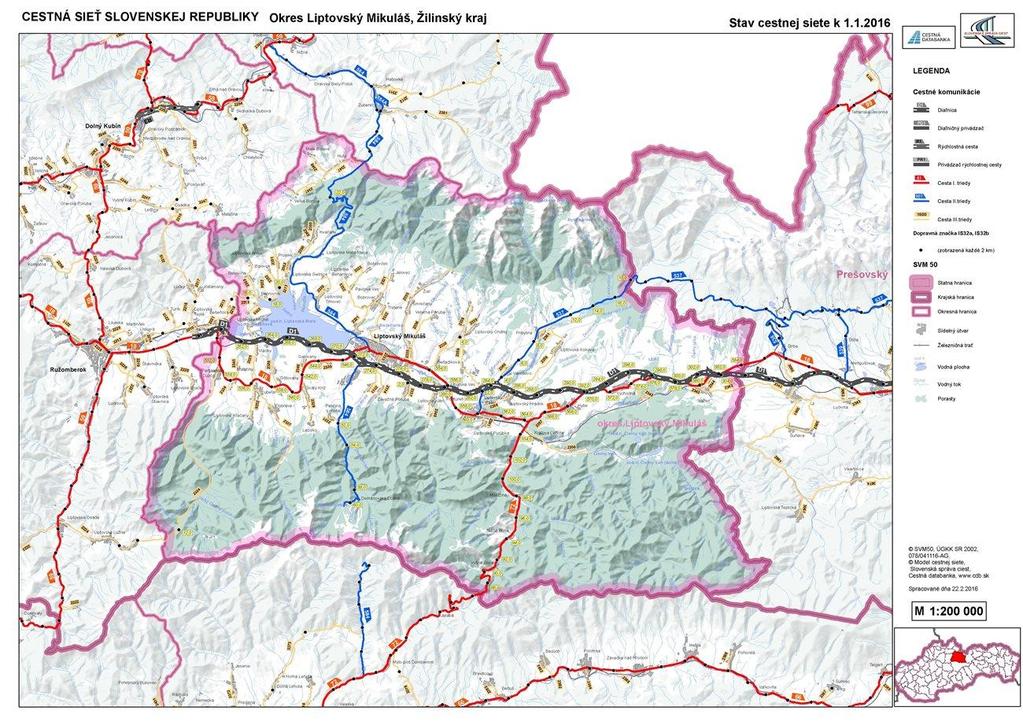 Mapa 2 Poloha obcí Huty a Veľké Borové a cesty II/584 (cestná sieť cesty I. a II.