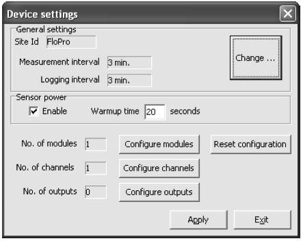 41 23.0 Dialógový box Nastavenie zariadenia -Device settings Z hlavného menu Kliknite na Nastavenia - Settings a objaví sa prechodný dialógový box Nastavenie zariadenia - Device Settings.