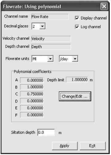 76 7. Kliknite Aplikuj- Apply a koeficienty sa prenesú do dialógového boxu Flowrate: Using polynomial.