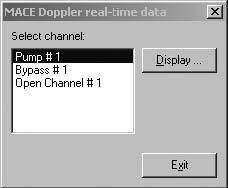 90 Kontrola Dopplerovho senzora 1. Kliknite na Doppler sensor check a otvorí sa dialógový box Údaje v reálnom čase MACE Dopplera - MACE Doppler real time data. 2.