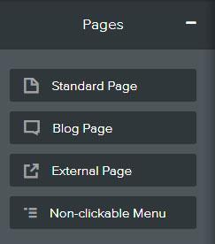 Για να δημιουργήσουμε μια νέα σελίδα, κάνουμε κλικ στο σύμβολο + και επιλέγουμε STANDARD PAGE.