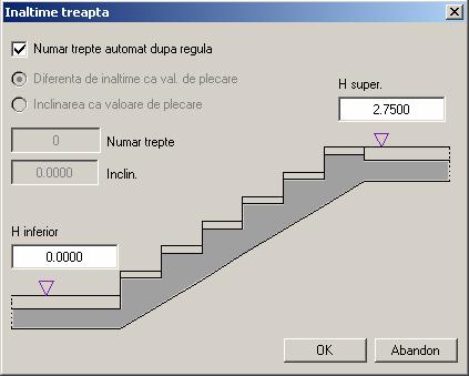 270 Planuri de referinta Allplan 2006 5 Activati Numar trepte automat dupa regula si introduceti urmatoarele valori: - H superior: 2.75 (plan inferior etaj + 11 cm) - H inferior: 0.