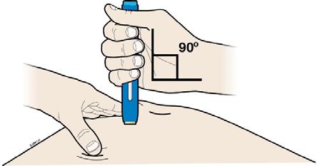 Important: Nu atingeţi încă butonul albastru declanşator. H. Apăsaţi cu fermitate penul pre-umplut pe piele până când nu mai poate înainta.