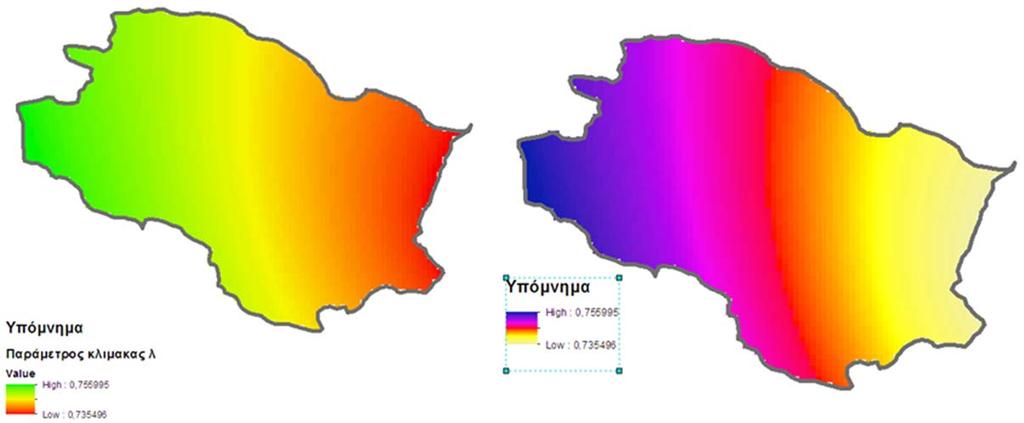 χωρική απεικόνιση της μεταβολής των παραμέτρων κ, λ και ψ. Σχήμα 2.