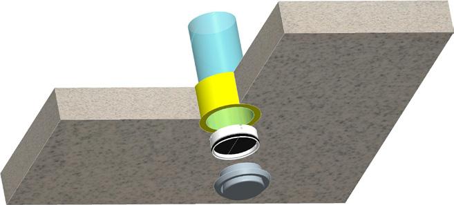 ventilu Inštalácia na koniec potrubia s tanierovým ventilom PKI-C možno nainštalovať do steny/stropu