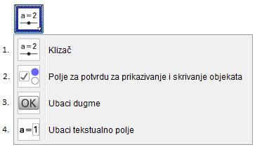 Skiciranje funkcije ili geometrijskog objekta. 5. Izborom dva objekta, dobija se informacija o njihovom odnosu. 6. Izborom funkcije, dobijaju se informacije o njenim osobinama.