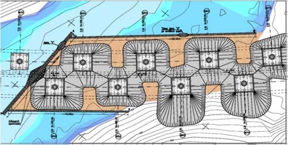 additional diaphragm walls at the foundation areas of the piers Diameter: Ø 80, Length 10m-20m Total Walls Length: 365m Riverbed deposits (sands, breccia