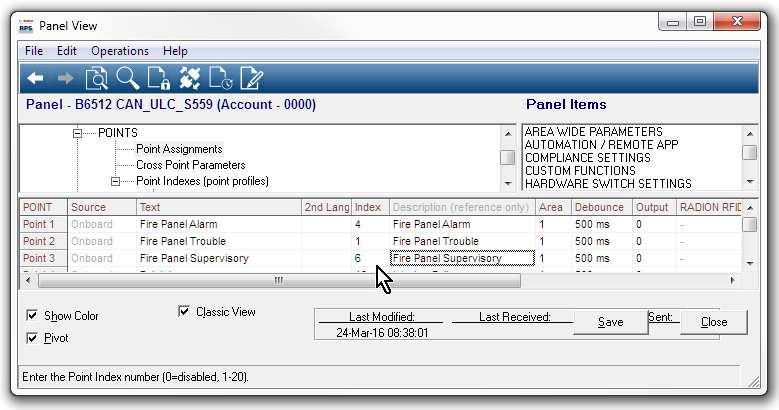 Control Panel Ρυθμίσεις συμμόρφωσης el 23 Ορίστε την παράμετρο Εκχωρήσεις σημείου > Προφίλ σε: 4 - υναγερμός πίνακα ανίχνευσης πυρκαγιάς ημείο 2 Ορίστε την παράμετρο Εκχωρήσεις σημείου > Κείμενο σε: