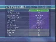 Automātiskajā režīmā TAI automātiski izvēlas NTSC vai PAL, atbilstoši kanālam. TV kadra formāts: Izvelieties pieslēgta TAI televizora kadra formātu (4:3/16:9).