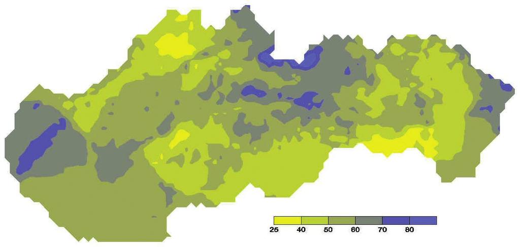 Mapa 007 I Priemerné ročné koncentrácie (μg.m -3 ) prízemného ozónu (2015) Poznámka: Výsledky interpolácie IDWA.