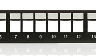 Patch panel pre 24xRJ45 neosadený P/N: KEP-EMPTY-S určený pre montáž do 9 rozvádzačov integrovaný zadný káblový menežment sťahovacie pásky na uchytenie káblov (24 ks) sada skrutiek M6 s