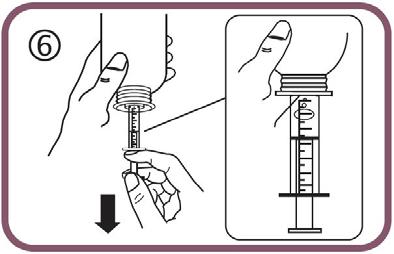 - Τραβήξτε το έμβολο προς τα κάτω για να γεμίσει η σύριγγα για χορήγηση από στόματος με μία μικρή ποσότητα διαλύματος (εικόνα 6).