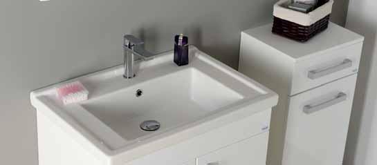 PL072+8070 Závesná umývadlová skrinka vrátane keramického umývadla 207,00 Kúpeľňový nábytok POLY U kúpeľňového nábytku Poly možno voliť medzi praktickými zásuvkami a priestrannými skrinkami s