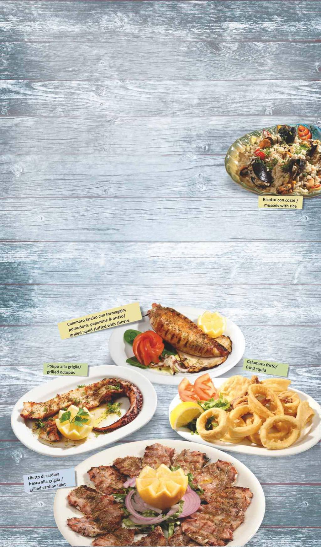 *Κατεψυγμένα / *Surgalati / *Frozen Θαλασσινά / Frutti di mare / Seafood Σαρδέλα γούνα Filetto di sardina fresca alla griglia / Grilled sardine fillet (filetto di sardina fresca senza ossa ai ferri)