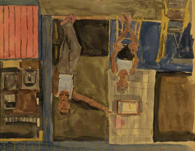 44 Γιάννης Τσαρούχης (1910-1989) Καφενείο κοντά στη θάλασσα υπογεγραμμένο και χρονολογημένο κάτω δεξιά: Τσαρούχης 39 υδατογραφία σε χαρτί,