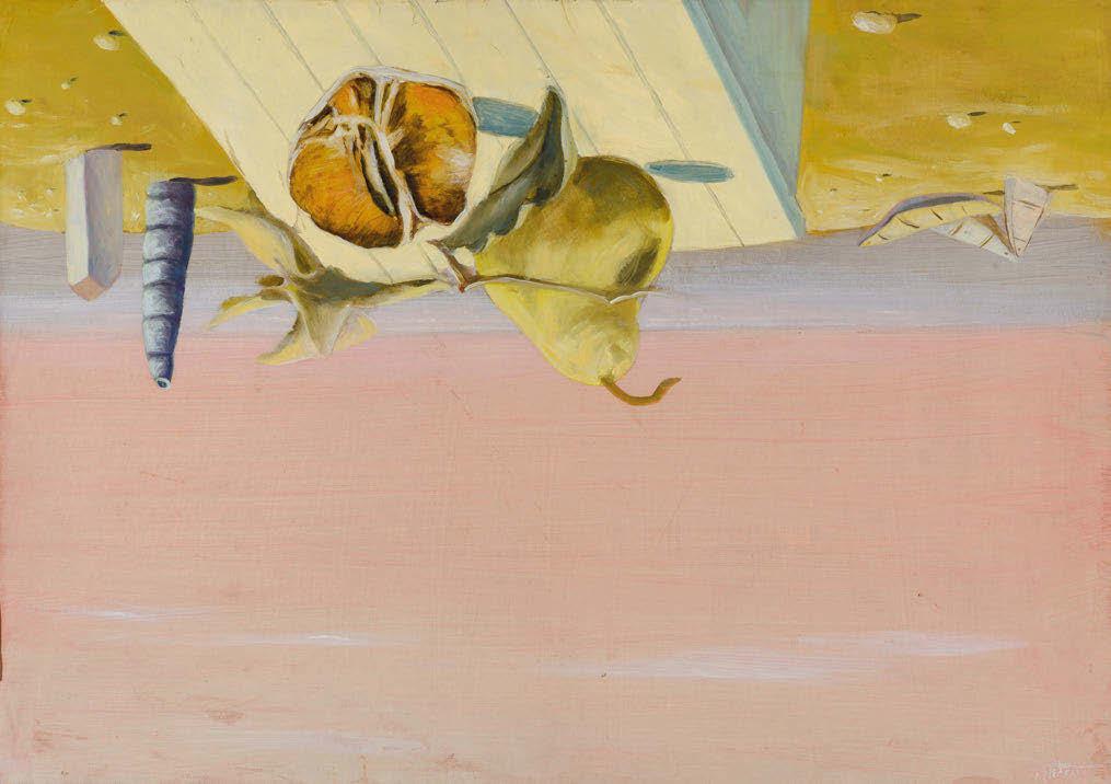 69 Νίκος Στεφάνου (γ. 1933) Nature morte και βάρκες [1985] υπογεγραμμένο πάνω δεξιά: Ν. Στεφάνου λάδι σε χαρτί επικολλημένο σε μουσαμά, 67 x 96 cm. 2.000-3.