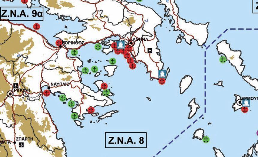 Σχήμα Ε 2: Απόσπασμα χάρτη χωρικής οργάνωσης δικτύου τουριστικών λιμένων (Φ.Ε.Κ. 3155/Β/12.12.2013).