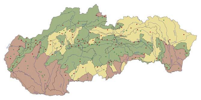 Zložky životného prostredia a ich ochrana Mapa č. 2 Odberové miesta kvality podzemných vôd predkvartérnych útvarov na Slovensku v r.