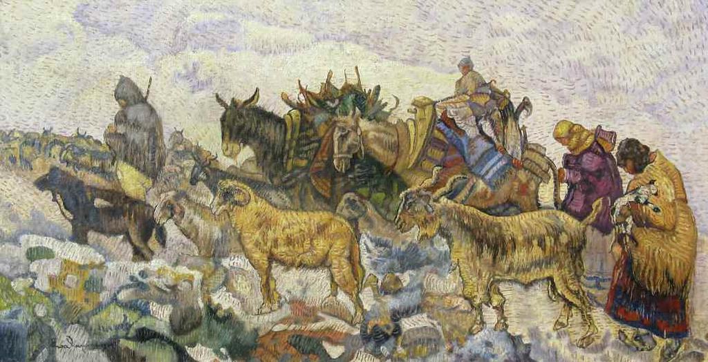 25. ΘΩΜΟΠΟΥΛΟΣ Επαμεινώνδας (1878-1974) Έπιστροφή στο χωριό Λάδι σε καμβά 42 82 εκ υπγρμ. κ.α THOMOPOULOS Epaminondas (1878-1974) Back to the village Signed oil on canvas 42 82 cm 3.000-3.