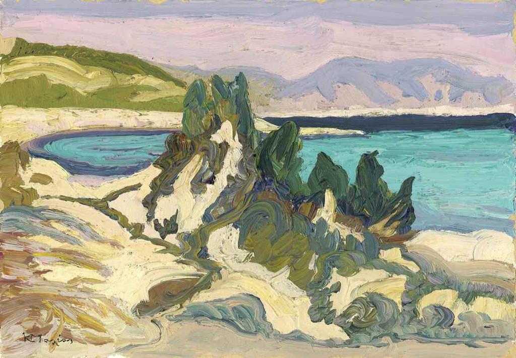 41. ΜΑΛΕΑΣ Κωνσταντίνος (1879-1928) Παραλία Αττικής π1920 Λάδι σε χαρτόνι 26 37 εκ υπγρμ κ.α MALEAS Constantine (1879-1928) Attica shore c1920s Signed oil on board 26 37 cm 4.000-6.