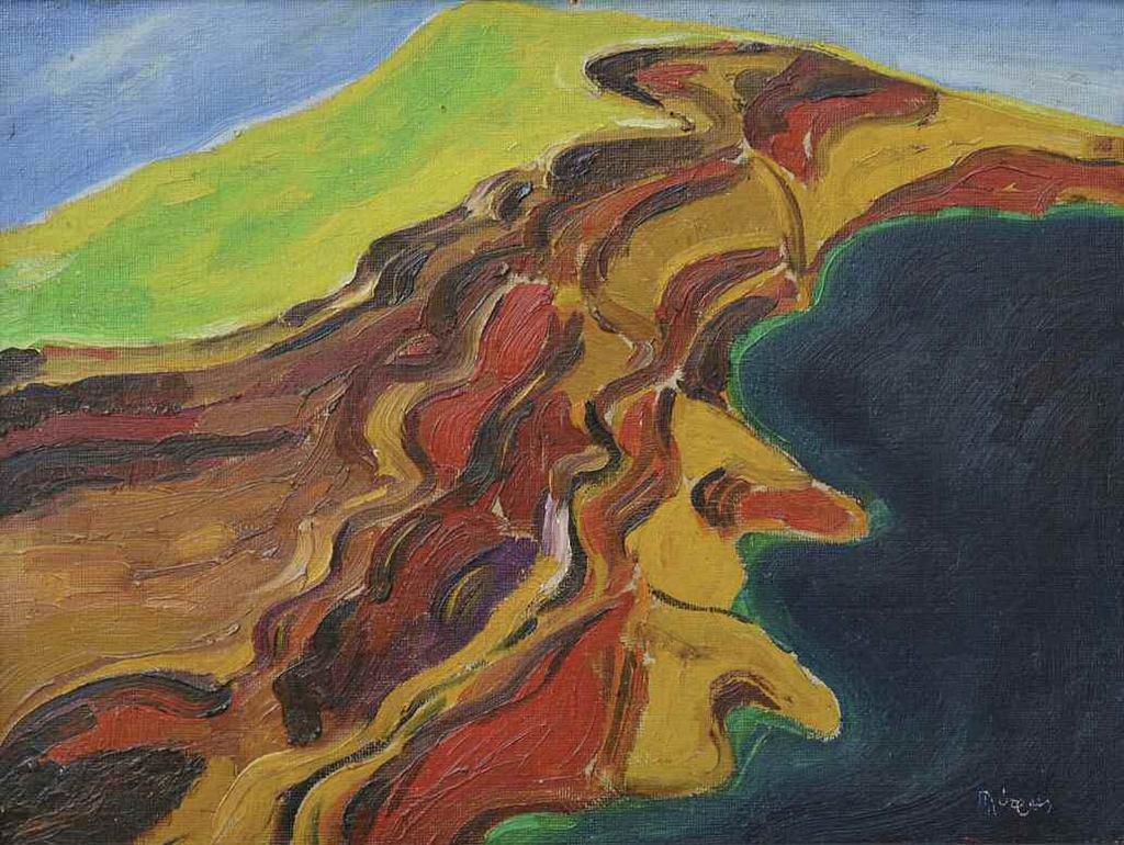 49. ΛΥΤΡΑΣ Περικλής (1888-1940) Μορφή νησιού από ψηλά Λάδι σε χαρντμπορντ 46 61 εκ υπγρμ κ.δ LYTRAS Pericles (1888-1940) An Island from above Signed oil on hardboard 46 61 cm 2.500-3.