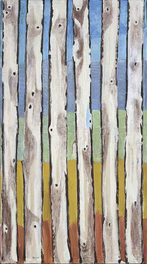 57. ΚΕΣΣΑΝΛΗΣ Νίκος (NIΚOS) (1930-2005) Λεύκες 1990 Ακρυλικό/μικτή τεχν. σε καμβά 180 100 εκ υπγρμ κ.α & πίσω NIKOS (KESSANLIS) (1930-2005) Poplar trees 1990 Signed acrylic /mix.