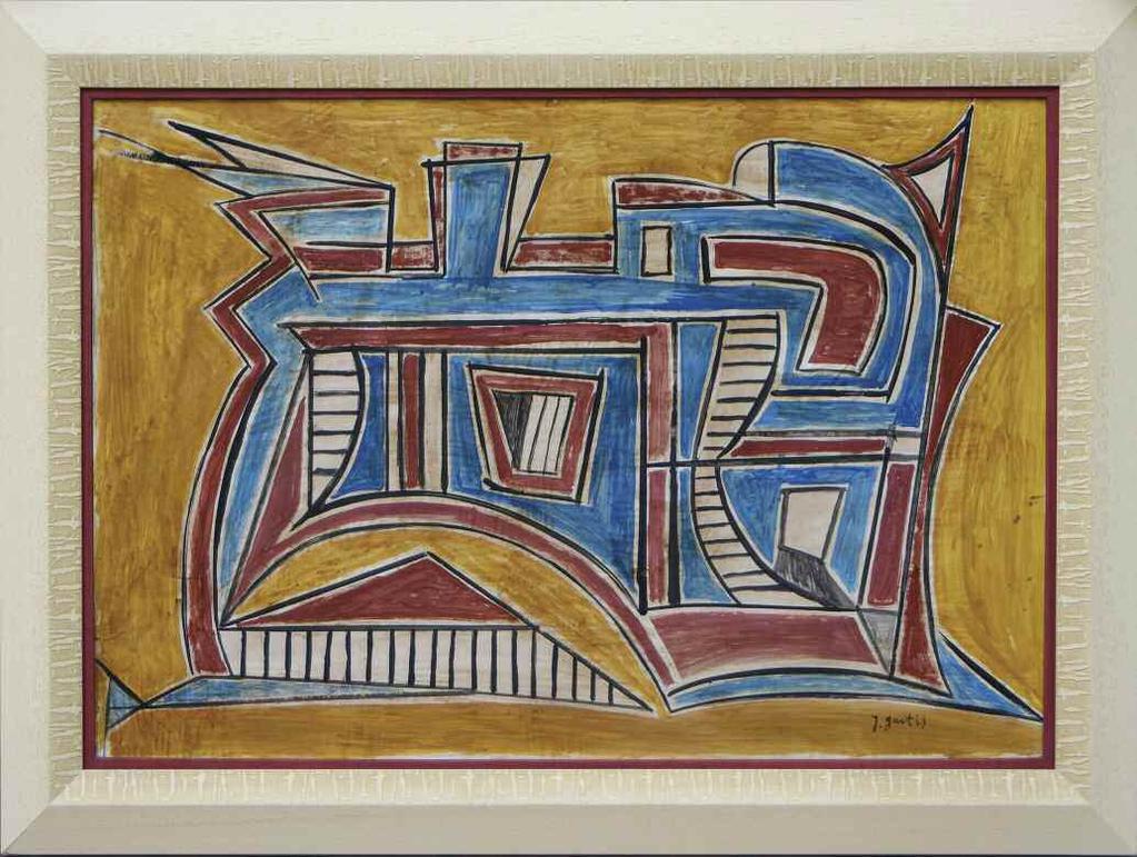 62. ΓΑΪΤΗΣ Γιάννης (1923-1984) Σκύλος στο σπίτι τέμπερα/ακρυλικό σε σελοτεξ 60 88 εκ υπγρμ κ.α GAΪTIS Yannis (1923-1984) Dog in the house Signed empera/acrylic on hardboard 60 88 cm 3.500-5.