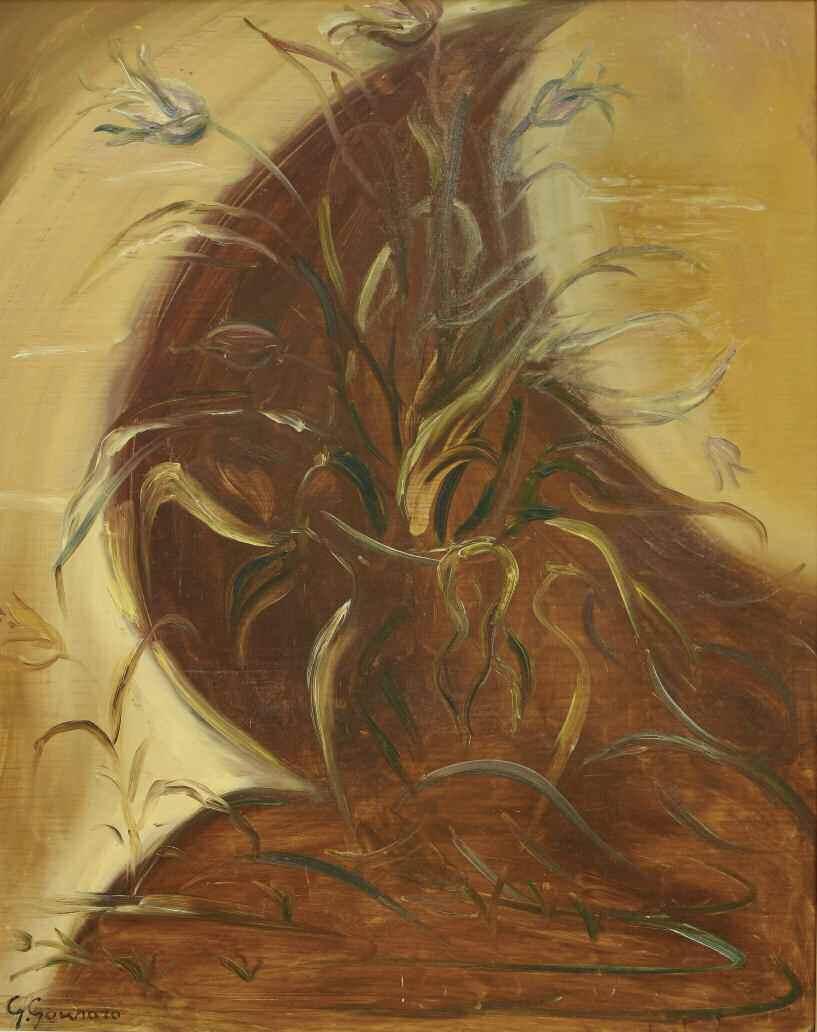 63. ΓΟΥΝΑΡΟΠΟΥΛΟΣ Γεώργιος (1889-1977) Λουλούδια σε βάζο Λάδι σε χαρντμπορντ 50 38 εκ υπγρμ κ.