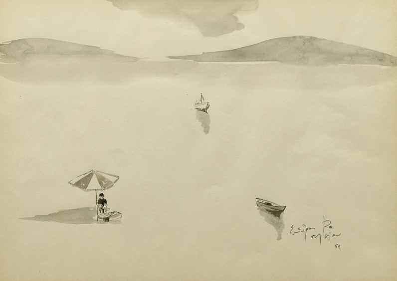 75. ΜΠΟΥΖΙΑΝΗΣ Γιώργος (1885-1959) Άνδρας με καπέλο Σχέδιο με μολύβια 24 16 εκ υπογρμ. & σφρσμ.