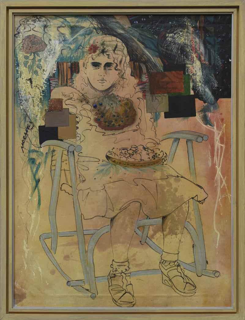85. ΜΩΡΑΪΤΗΣ Τζων (1931-1994) H Αλίκη από τη Xώρα των Θαυμάτων 1984 Λάδι/μικτή τεχν. σε καμβά 120 90 εκ υπγρμ &χρνλγ μ.α 1.500-2.