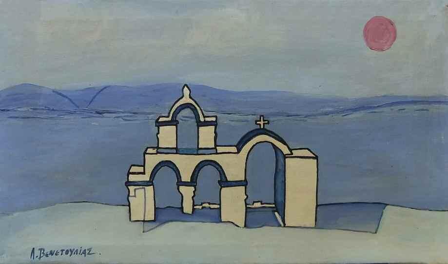 95 95. ΒΕΝΕΤΟΥΛΙΑΣ Λουκάς (1930-1984) Μύκονος Λάδι σε καμβά 25 45 εκ υπγρμ κ.α VENETOULIAS Lucas (1930-1984) Mykonos Signed oil on canvas 25 45 cm 1.000-1.