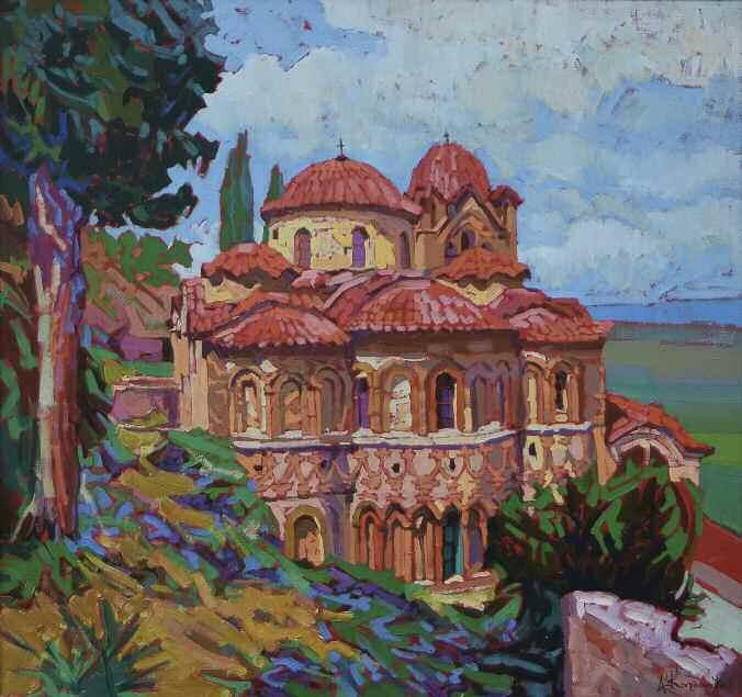 δ 600-1000 XANTHOUDIS Dimitrios (1917-2011) Upper town Thessaloniki 1982 Signed & dated oil on canvas