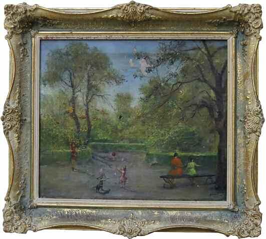 ΝΤΑΚΟΣ Κωνσταντίνος (1905-1980) Παιδιά παίζουν στο πάρκο 1942 Λάδι σε καμβά 50x60 εκ υπγρμ κ.