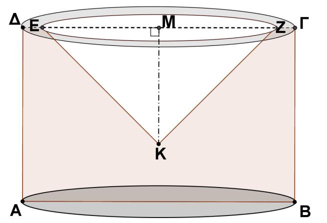 5. Στο διπλανό σχήμα δίνεται κύλινδρος από τον οποίο έχει αφαιρεθεί ένας κώνος. Η διάμετρος της βάσης του κυλίνδρου είναι 14cm και το ύψος του κυλίνδρου είναι 9cm.