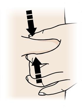 Μέθοδος τεντώματος Τεντώστε το δέρμα καλά κινώντας τον αντίχειρα και τα δάκτυλά σας προς την αντίθετη