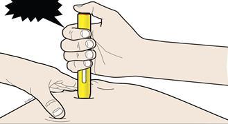 H Πιέστε σταθερά την προγεμισμένη συσκευή τύπου πένας πάνω στο δέρμα σας