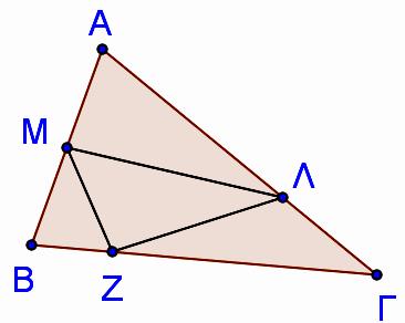 συν0 4 4 7 6 ΑΒ = cm ημ0 cm β) α β γ α β γ 4R α β γ R cm 4R 4 4 γ) Είναι 68. Δίνεται τρίγωνο ΑΒΓ και σημεία Μ, Λ και Ζ πάνω στις πλευρές ΑΒ, ΑΓ και ΒΓ αντίστοιχα τέτοια ώστε, και.