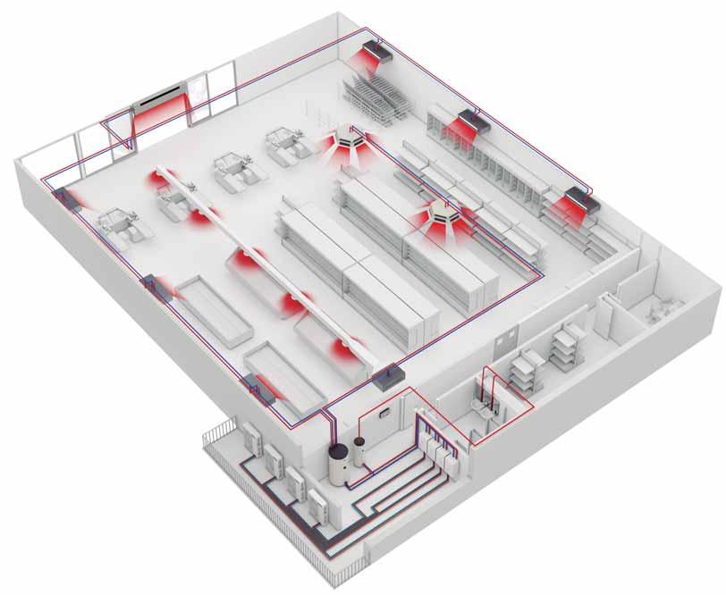 Didelio efektyvumo Aquarea oro radiatoriai, 32 % efektyvesni, palyginti su standartiniais radiatoriais 5 Aquarea T-CAP šilumos siurbliai (16 kw), išdėstyti kaskada Pagrindiniai aspektai Efektyviai