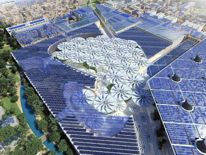 30 Amazing architecture The city center has moving giant umbrellas inspired by the idea of sunflower, to shade the squares and public places in the city center in the morning and to absorb the sun