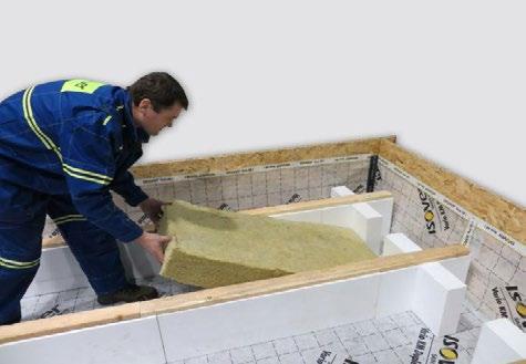 Skladba systému 1. záklop z OSB dosiek (22 mm) 2. výplňová izolácia ISOVER UNIROL PROFI/ISOVER UNI 3. nosné trámiky a kríže ISOVER TRAM + KRÍŽ 4.