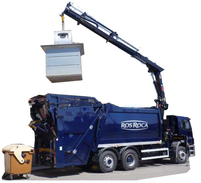 4. vozidlo Vozidlo s podvozkom 6x4 s lisovacou nadstavbou na zber zberných nádob od objemu 110 litrov do objemu 1100 litrov a hydraulickou rukou na zber zvonov do objemu 2,5m³ na sklo vrátane