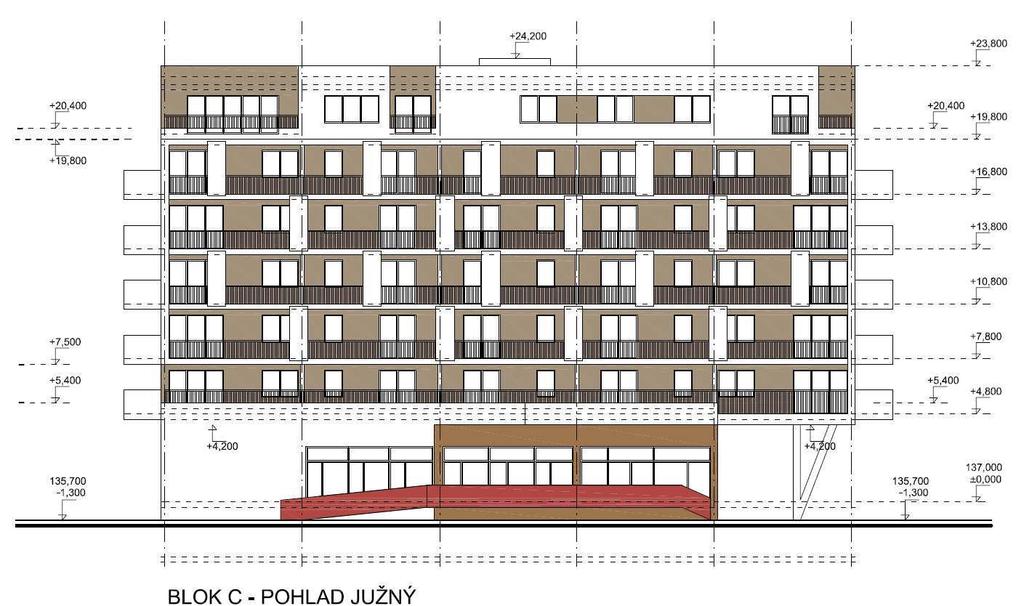 Obchod/služby (m2) 1832,1 24 Byty 72 153 Blok A Nebytové priestory - Služobné 15 30 byty/prechodné ubytovanie Blok B