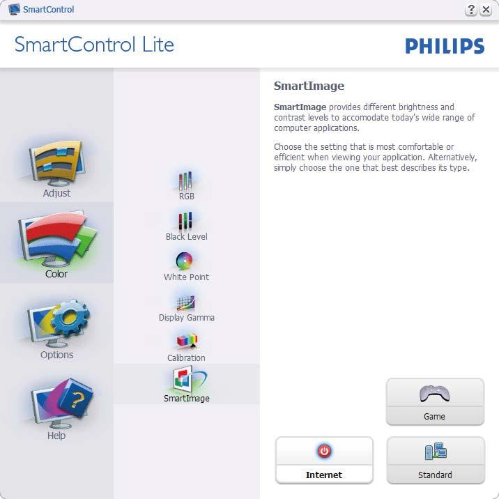 SmartImage Lite Δίνει τη δυνατότητα στον χρήστη να αλλάξει τη ρύθμιση για καλύτερη εικόνα με βάση το περιεχόμενο.
